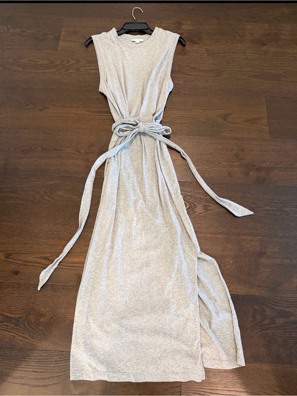 Vince Light Gray Sleeveless Midi Dress with Tie Waist